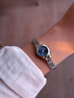 Lacivert Kadran İnce Kordon Vintage Çelik Gümüş Minimal Kadın Kol Saati - 45