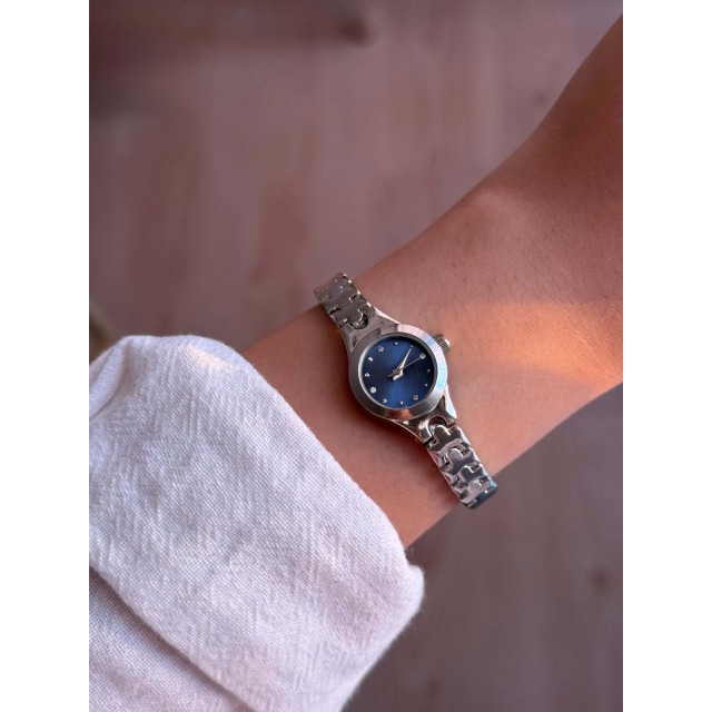 Lacivert Kadran İnce Kordon Vintage Çelik Gümüş Minimal Kadın Kol Saati - 45