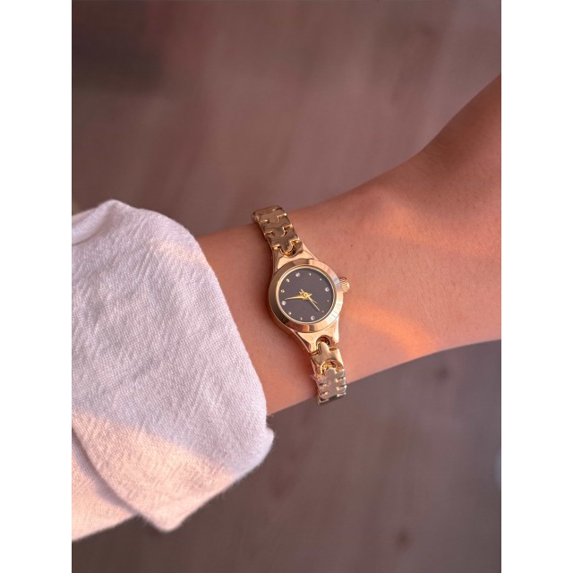 Siyah Kadran İnce Kordon Vintage Çelik Gold Minimal Kadın Kol Saati - 46
