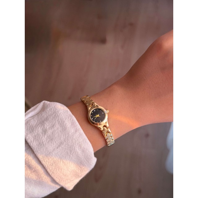Siyah Kadran İnce Kordon Vintage Çelik Gold Minimal Kadın Kol Saati - 46