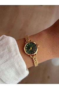 Zümrüt Yeşili Kadran İnce Kordon Vintage Çelik Gold Minimal Kadın Kol Saati - 48