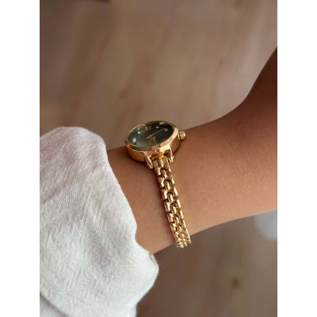 Zümrüt Yeşili Kadran İnce Kordon Vintage Çelik Gold Minimal Kadın Kol Saati - 48