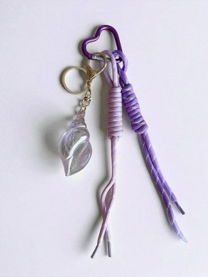 Deniz Kabuğu Figürlü Mor Pembe Çanta Charmı, Aksesuar, Anahtarlık, Çanta Süsü